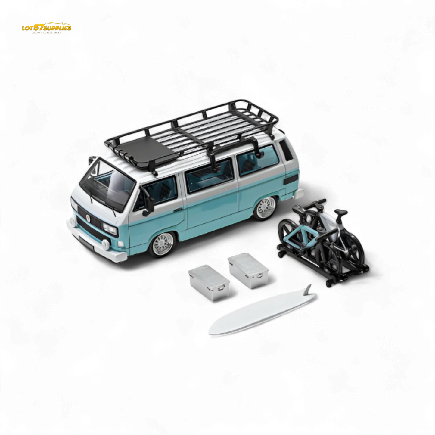 Mortal VW T3 Lowrider Van Tiff Blue + White 1:64 - Evergreen Kings