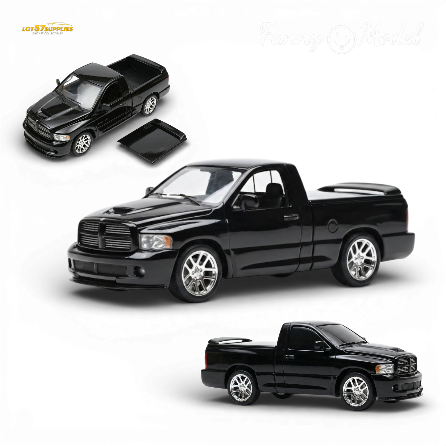 Black Crystal Dodge RAM SRT-10 diecast model in 1:64 scale, detailed miniature vehicle from Lot57Supplies Diecast Shop.