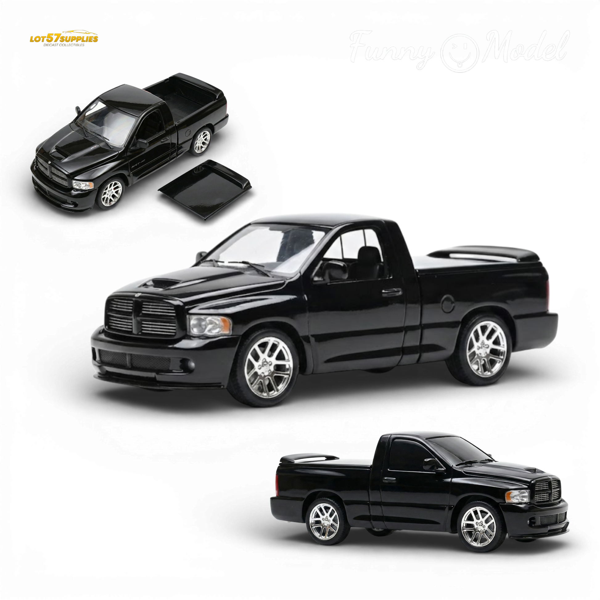 Black Crystal Dodge RAM SRT-10 diecast model in 1:64 scale, detailed miniature vehicle from Lot57Supplies Diecast Shop.