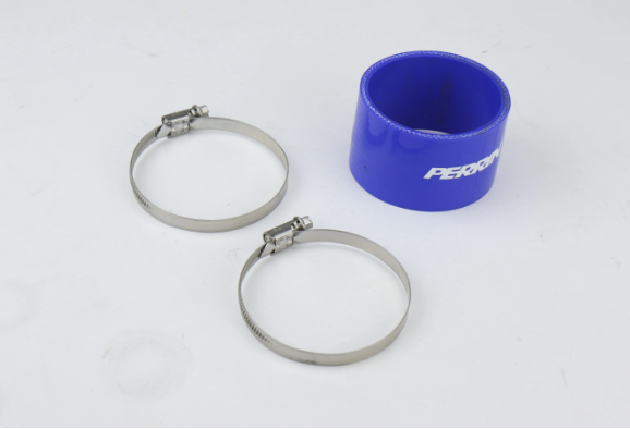 Blue PERRIN throttle body hose from JDMuscle for 2002-2007 WRX and 2004-2021 STI intercooler hose kit, with a close-up view of the hose.