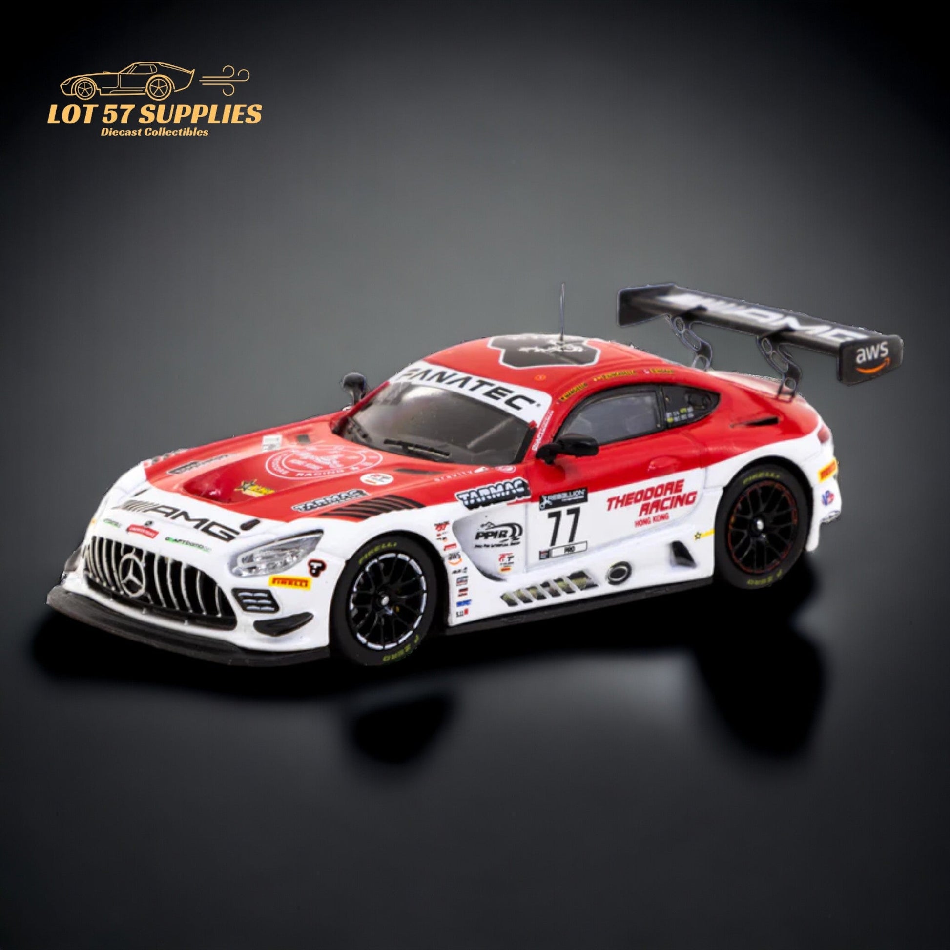 Diecast Mercedes-Benz AMG GT3 model of the 2022 Indianapolis 8h winner, 1:64 scale, detailed Tarmac Works Mercedes race car.