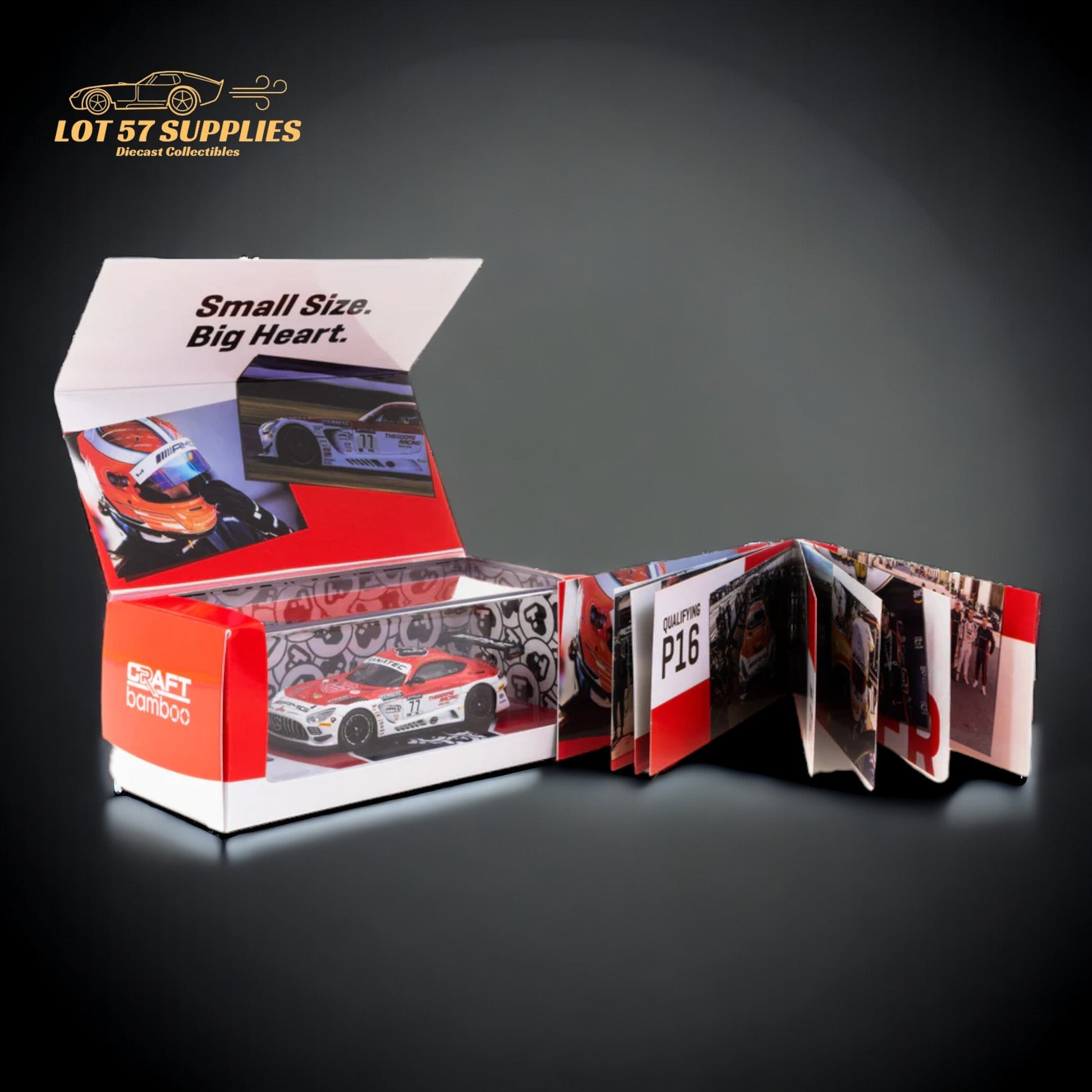 Mercedes-Benz AMG GT3 diecast model by Tarmac Works, celebrating the 2022 Indianapolis 8h race winner, in 1:64 scale.