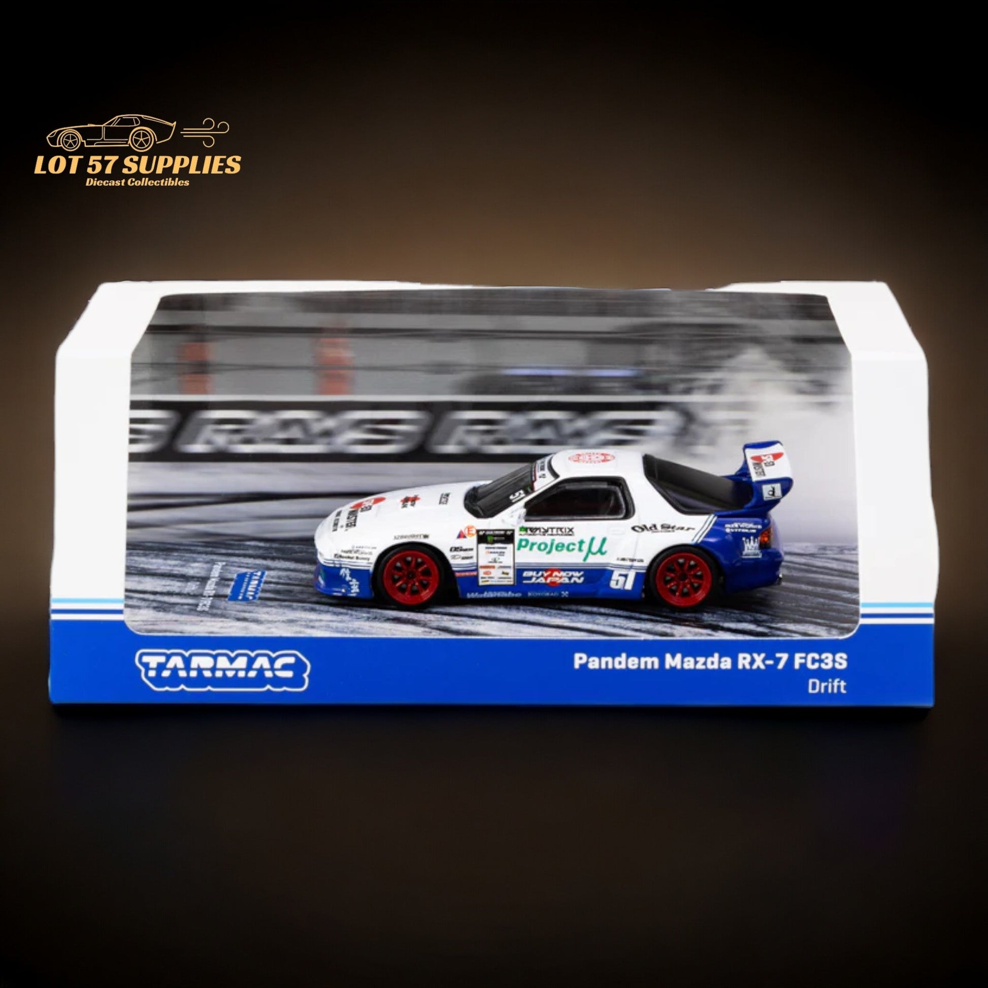 Tarmac Works Mazda RX-7 FC3S PANDEM Drift Livery 1:64 - Evergreen Kings