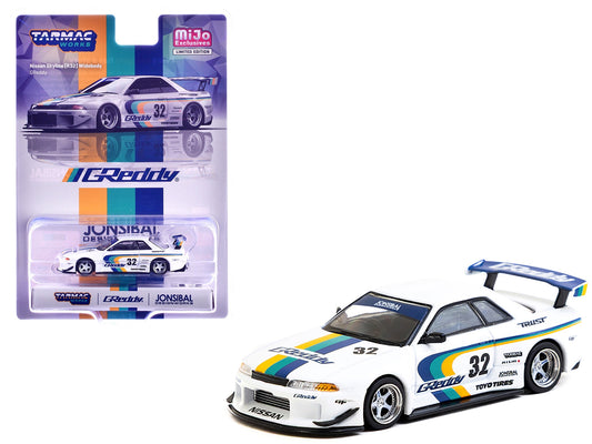 Nissan Skyline GT-R (R32) Widebody RHD (Right Hand Drive) #32 "Greddy - Jonsibal Designworks" White with Stripes "Global64" Series 1/64 Diecast Model by Tarmac Works