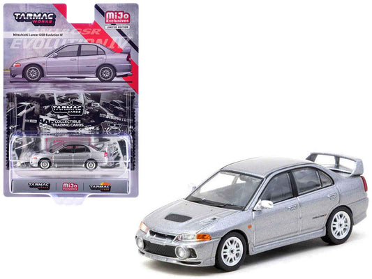 Mitsubishi Lancer Evolution IV Silver Metallic with Tarmac Cards "Global64" Series 1/64 Diecast Model by Tarmac Works