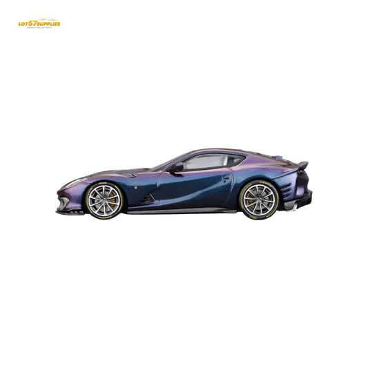 Diecast Ferrari 812C model in chameleon purple by Lot57Supplies, scaled 1:64, detailed miniature car for collectors.