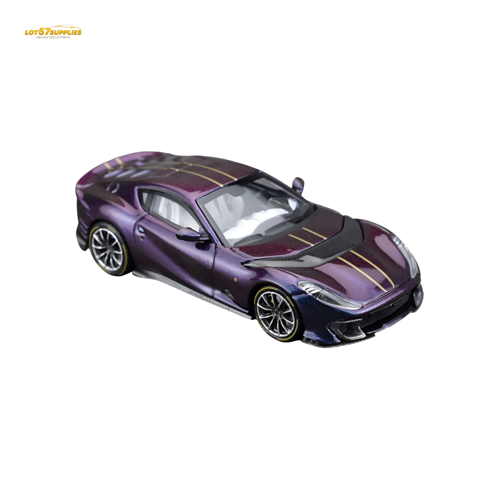 Purple TOC Ferrari 812C diecast model in chameleon finish, detailed 1:64 scale collectible from Lot57Supplies Diecast Shop