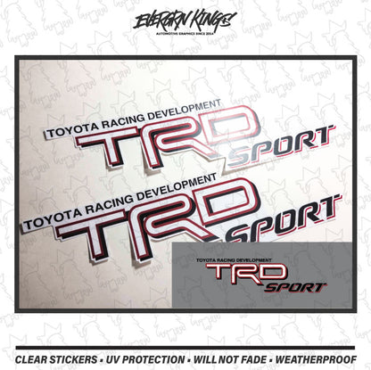 TRD SPORT 3D clear black, red, and white Toyota Tacoma vehicle decals by Evergreen Kings, designed for 95-11 models.