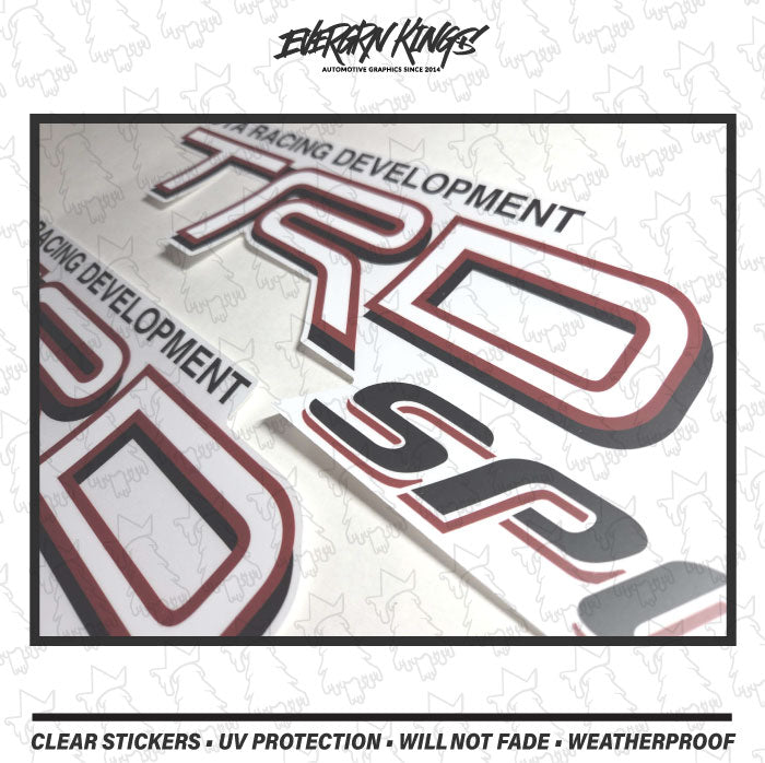TRD SPORT 3D clear bedside decals for 1995-2011 Toyota Tacoma in black, red, and white, by Evergreen Kings.