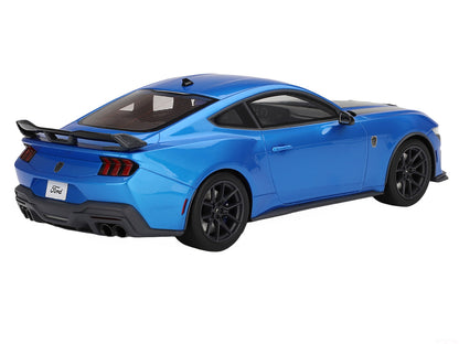 2024 Ford Mustang Dark Horse Grabber Blue Metallic with Black Hood Stripes 1/18 Model Car by Top Speed