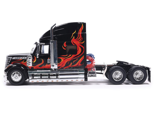 2010 International Lonestar Truck Tractor Black with Flame Graphics 1/64 Diecast Model by IXO Models