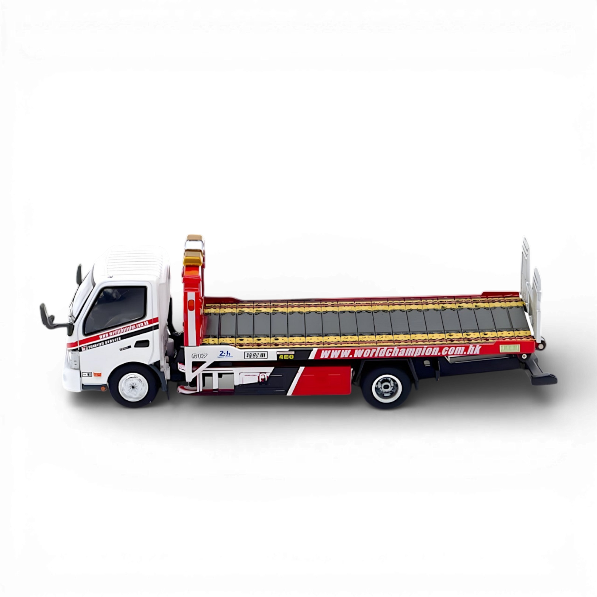Unique Model Hino 300 Dutro Flatbed Tow Truck World Champion 1:64 - Evergreen Kings