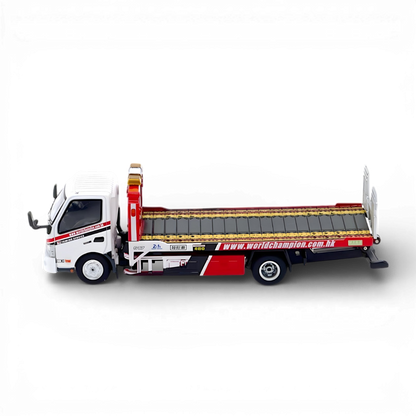Unique Model Hino 300 Dutro Flatbed Tow Truck World Champion 1:64 - Evergreen Kings
