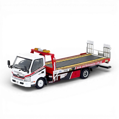 Unique Model Hino 300 Dutro Flatbed Tow Truck World Champion 1:64 - Evergreen Kings