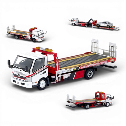 Unique Model Hino 300 Dutro Flatbed Tow Truck World Champion 1:64 - Evergreen Kings