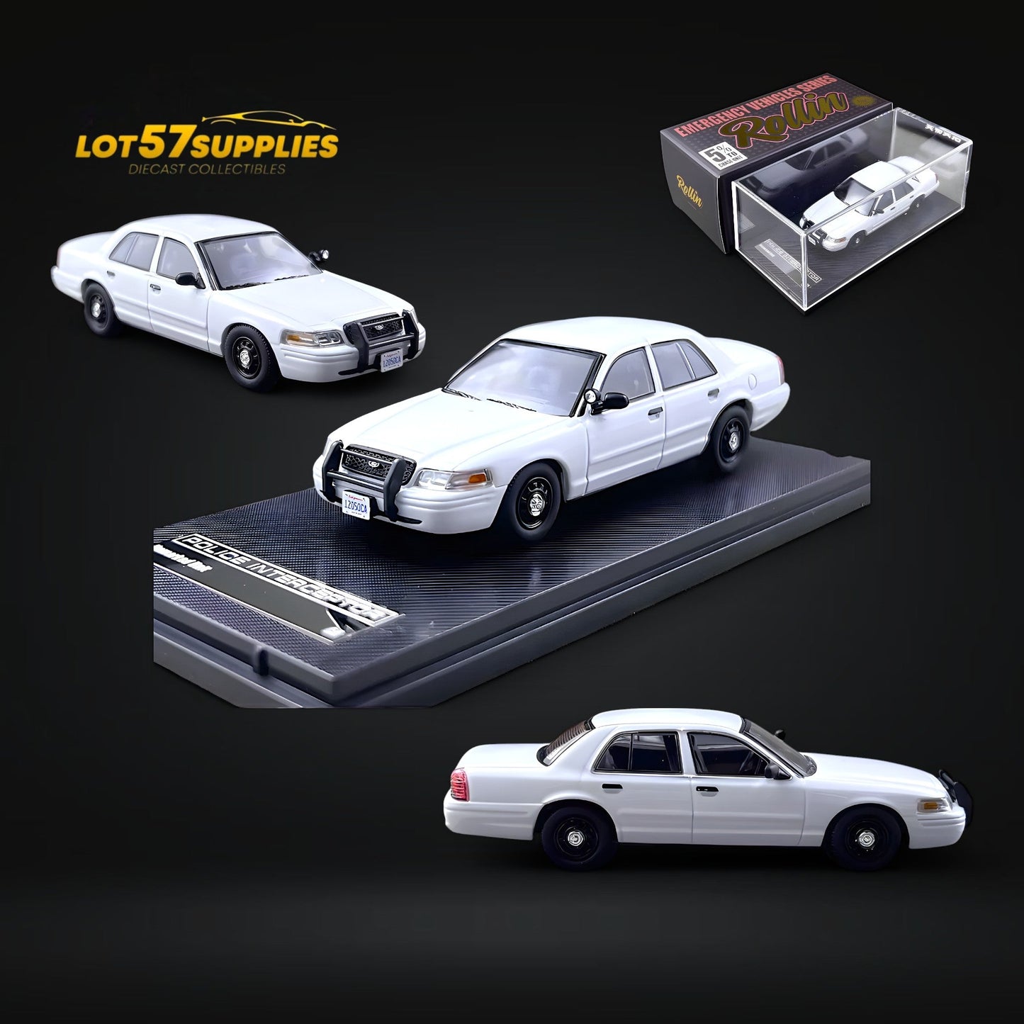 Rollin Ford Crown Victoria White Undercover Unmarked Police Car 1:64 - Evergreen Kings
