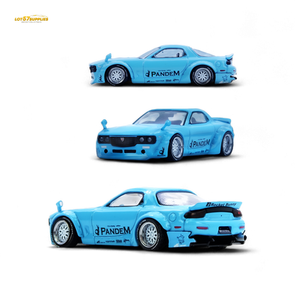 Pre-order Inno64 Mazda RX7 FD3S Pandem Tiff Blue 1:64 scale diecast model showing detailed exterior and sporty design.