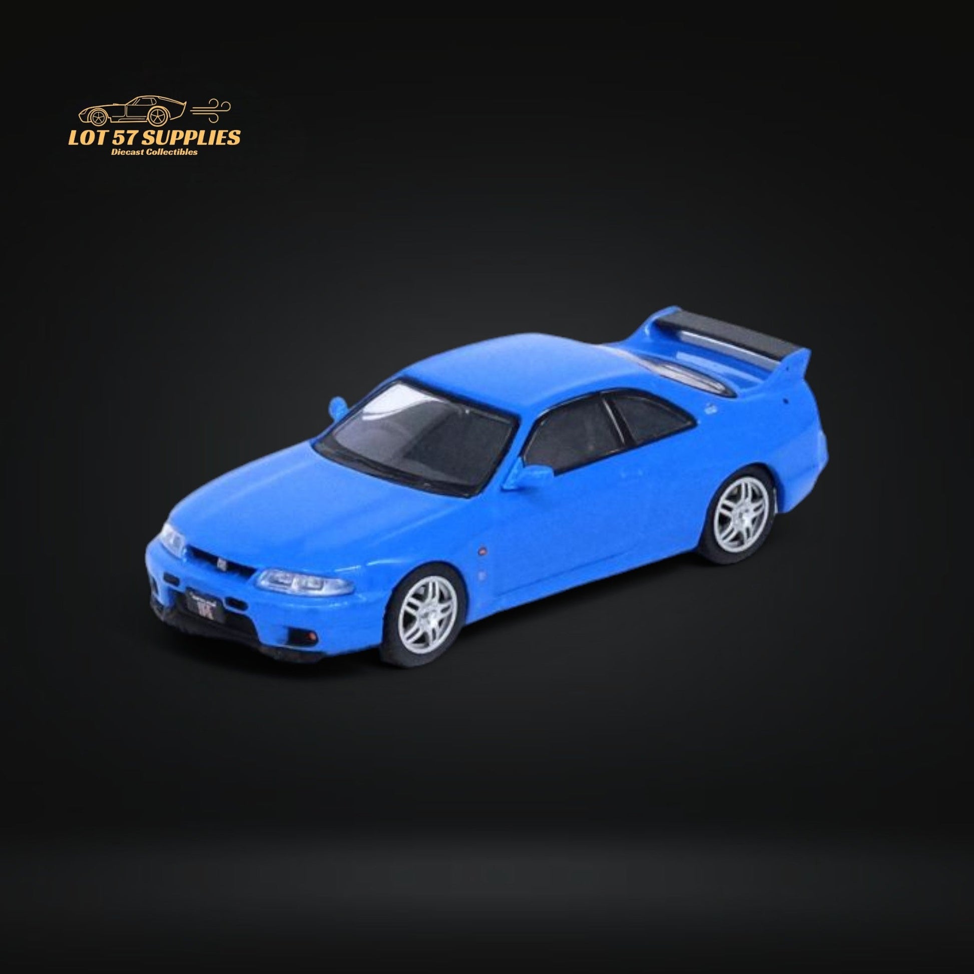 Blue Inno64 Nissan Skyline GT-R R33 diecast model car, detailed 1:64 scale with realistic features and vibrant color.