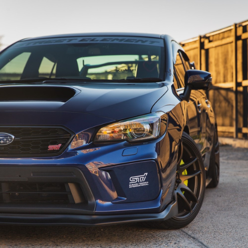 JDMuscle paint-matched fog light covers for 2018-2021 Subaru WRX and STI, designed to fit and enhance fog light appearance.