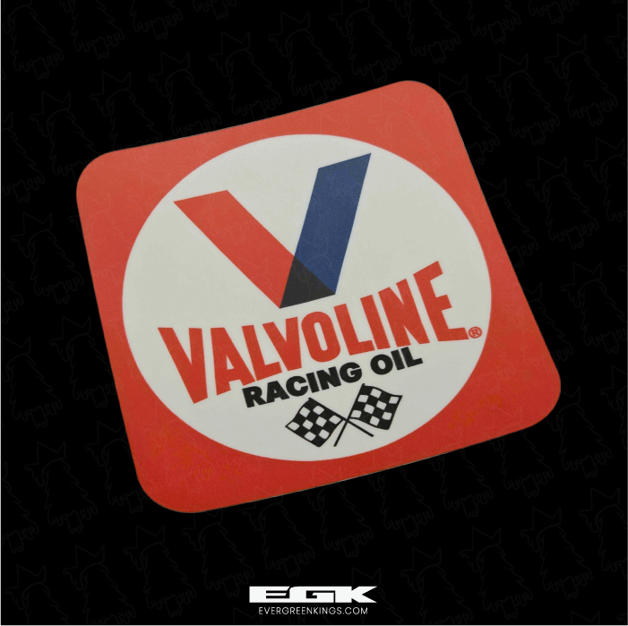 Vintage Valvoline Racing Oil sticker by Evergreen Kings featuring classic logo design on a retro-style sticker.