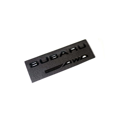 Black, red, neon yellow, and white Subaru symmetrical AWD trunk emblem by JDMuscle, designed for WRX, STI, Forester, and Crosstrek.