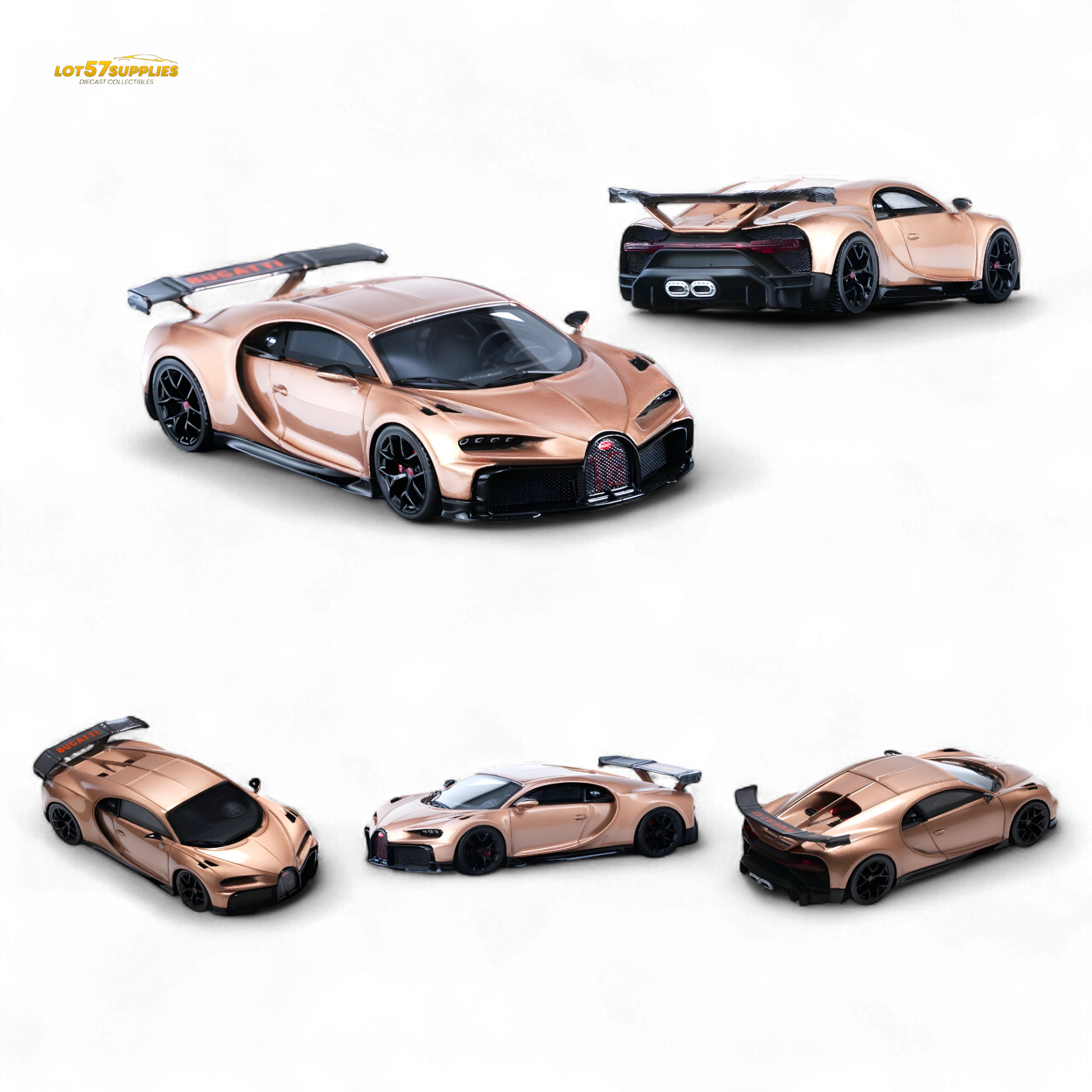 Yellow Lot57Supplies diecast Bugatti Chiron Pur Sport model in 1:64 scale, detailed exterior, and sleek design.