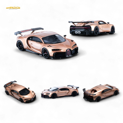 Yellow Lot57Supplies diecast Bugatti Chiron Pur Sport model in 1:64 scale, detailed exterior, and sleek design.