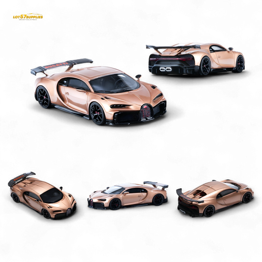 Yellow Lot57Supplies diecast Bugatti Chiron Pur Sport model in 1:64 scale, detailed exterior, and sleek design.