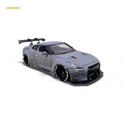 Gray Nissan Skyline GT-R R35 diecast model by LB-Works, 1:64 scale, detailed and realistic miniature car.