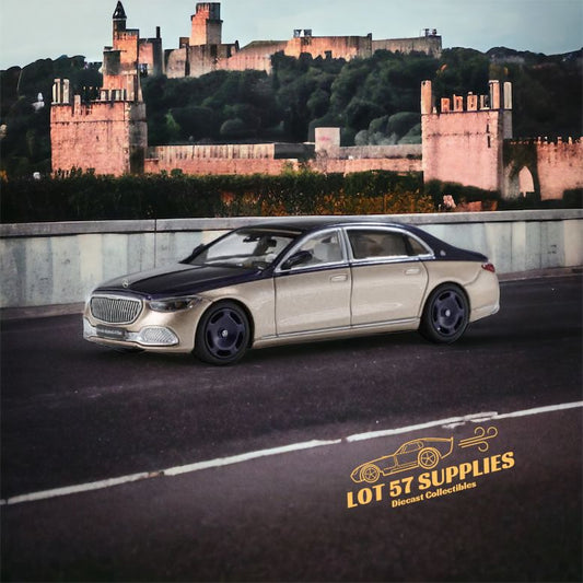 AR BOX 2021 Mercedes-Benz Maybach W223 Blue-Gold 1:64 - Evergreen Kings