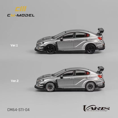 Silver 1:64 scale Subaru WRX STI Varis widebody diecast model by Lot57Supplies, detailed close-up of the miniature car.