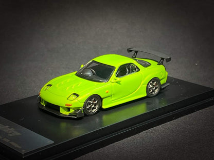 Apple green Mazda FD3S RX-7 diecast model in 1:64 scale by Lot57Supplies Diecast Shop, detailed miniature collectible.