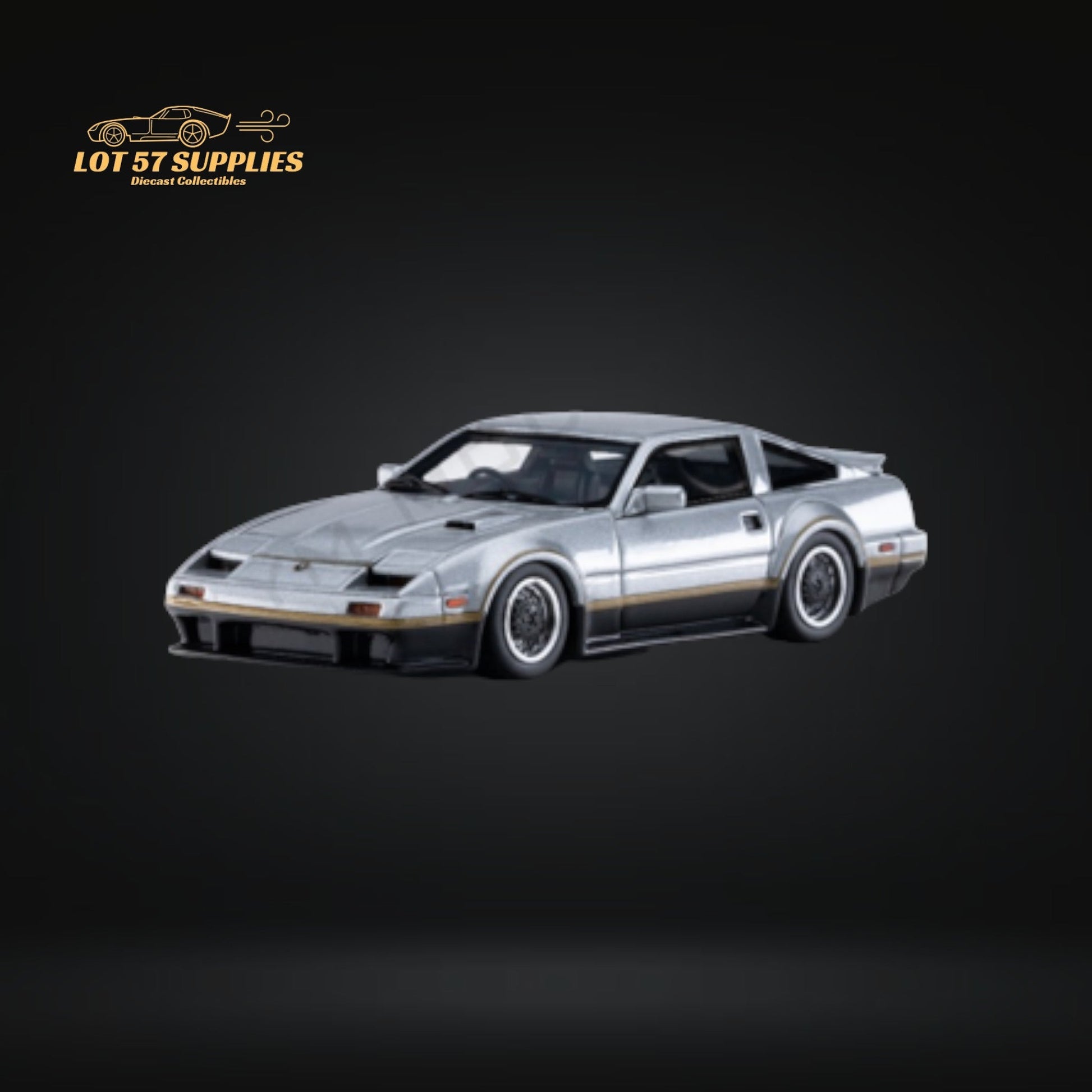Scale 1:64 Nissan Fairlady Z Z31 300SX diecast model by Lot57Supplies with T-shaped roof in blue, detailed vehicle replica.