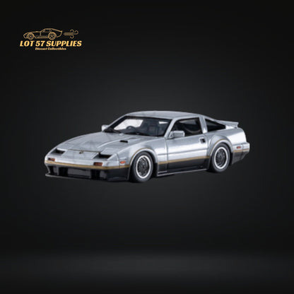 Scale 1:64 Nissan Fairlady Z Z31 300SX diecast model by Lot57Supplies with T-shaped roof in blue, detailed vehicle replica.