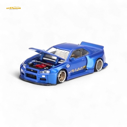 Mini GT x Kaido House Nissan Skyline GT-R R34 V2 Shinjuku Blue 1:64 - Evergreen Kings