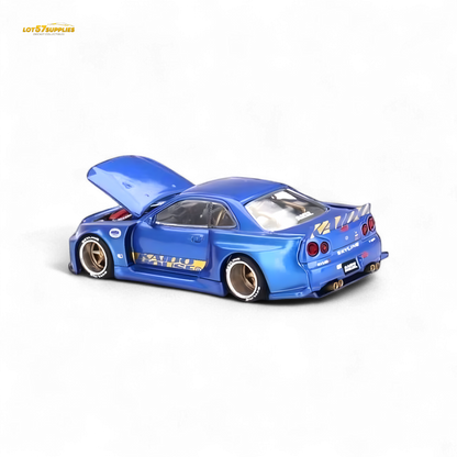 Mini GT x Kaido House Nissan Skyline GT-R R34 V2 Shinjuku Blue 1:64 - Evergreen Kings