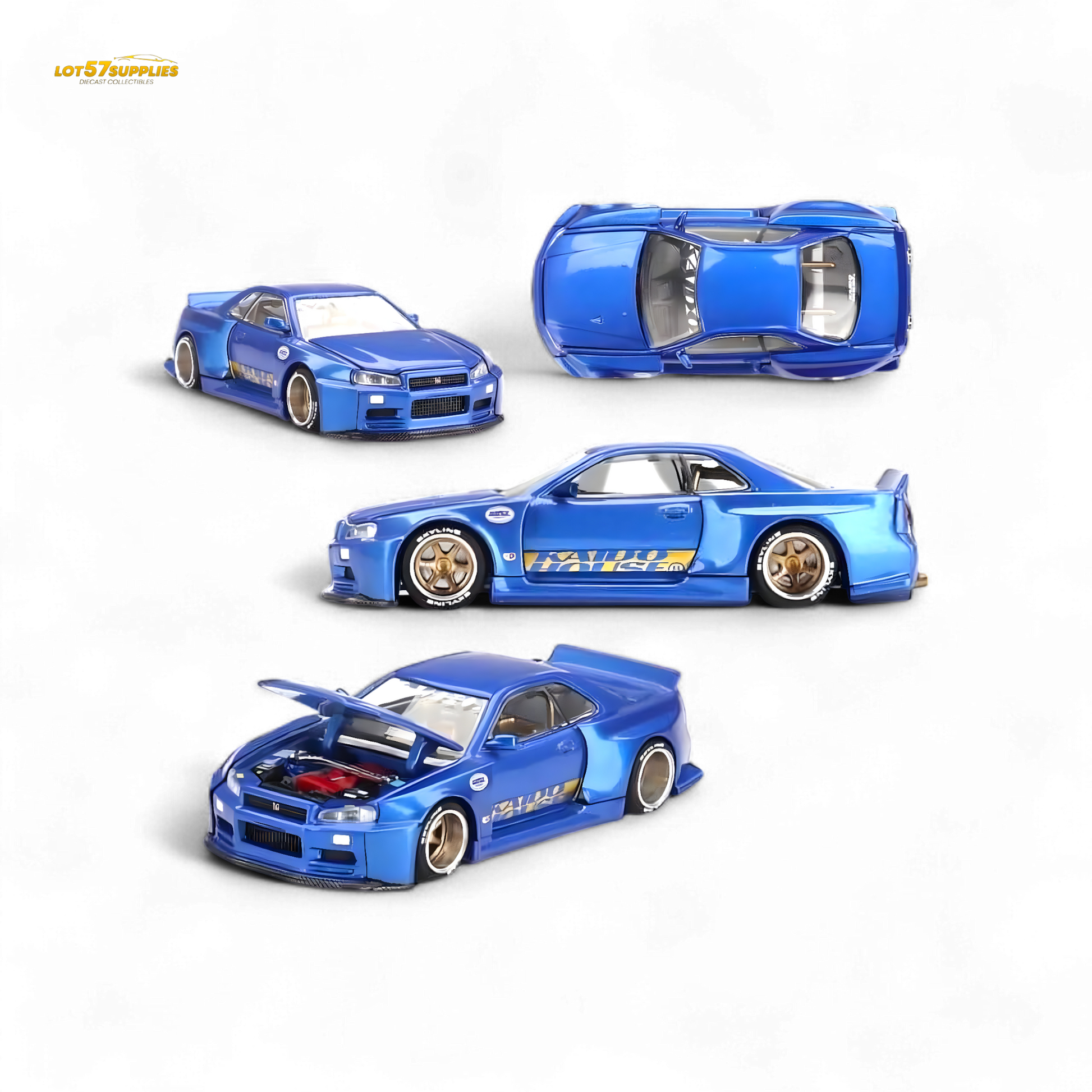 Mini GT x Kaido House Nissan Skyline GT-R R34 V2 Shinjuku Blue 1:64 - Evergreen Kings