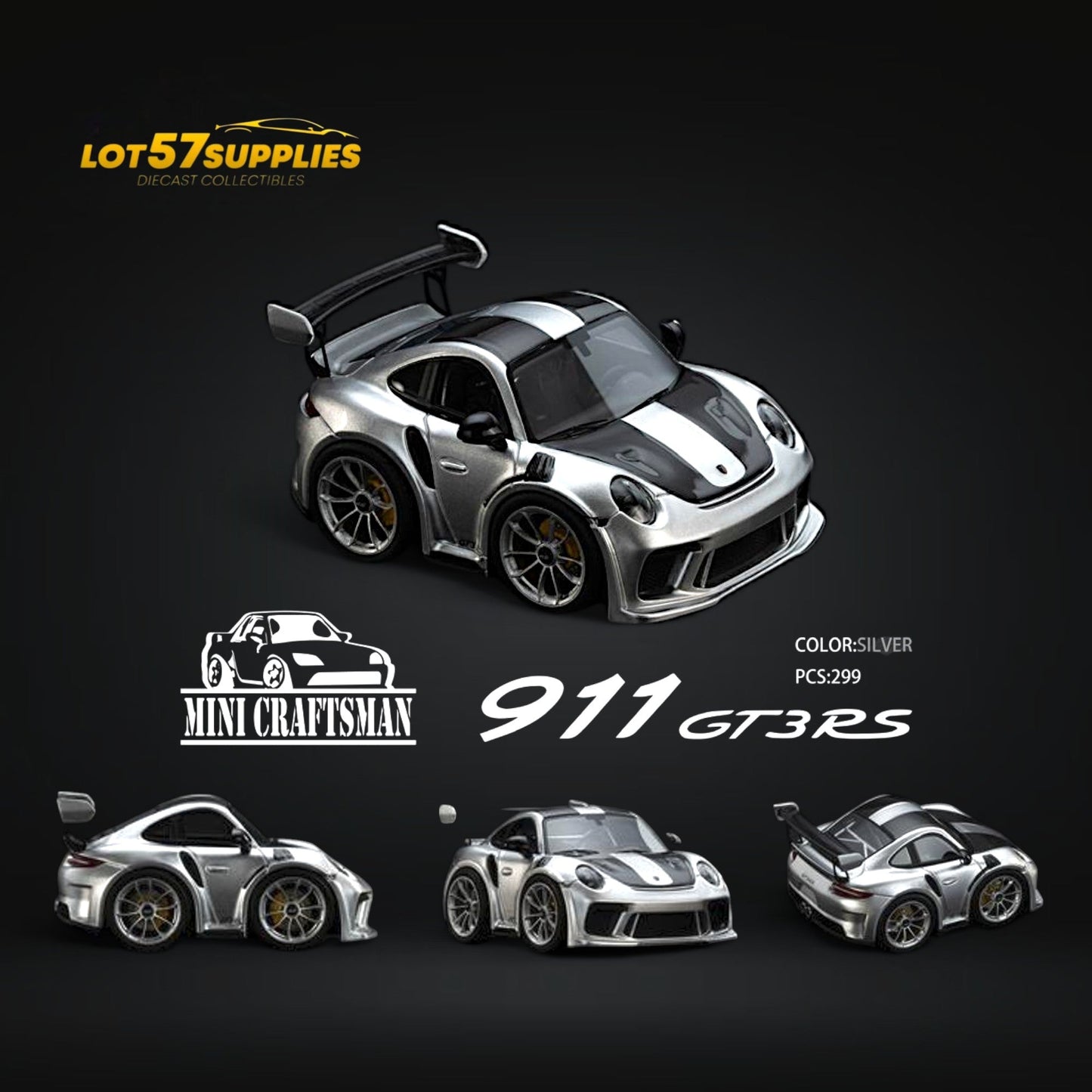 MINICRAFTSMAN Porsche 911 GT3 RS Egg Cart Silver 1:64 - Evergreen Kings