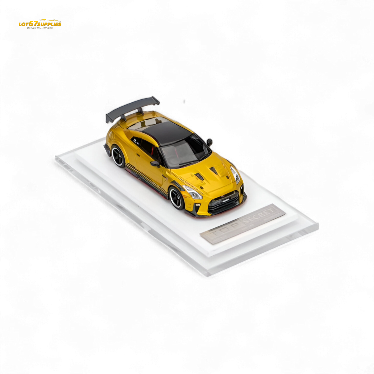 Nissan GT-R R35 Model Idea TOP SECRET 1:64 diecast car, modified version, detailed miniature replica on display.