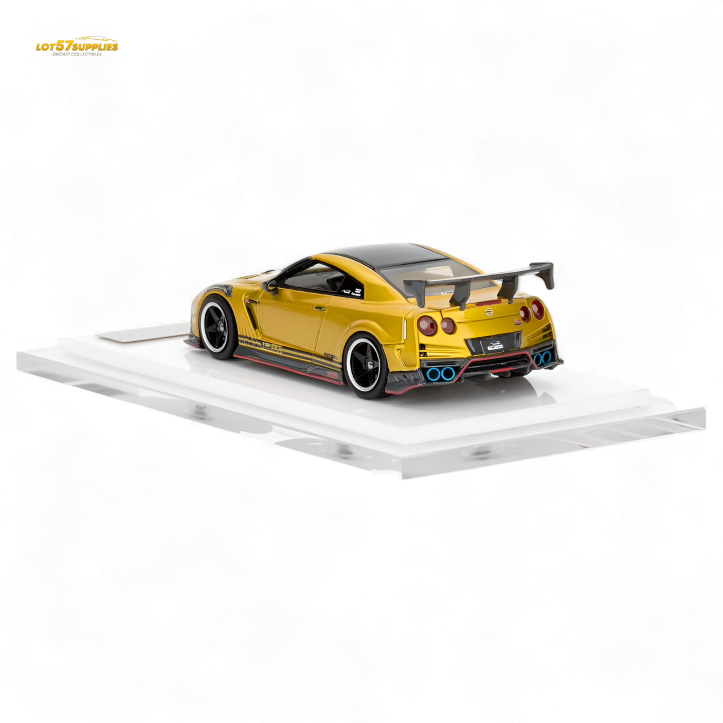 Detailed 1:64 scale Nissan GT-R R35 model by Lot57Supplies, showcasing the TOP SECRET modified version with intricate design details.