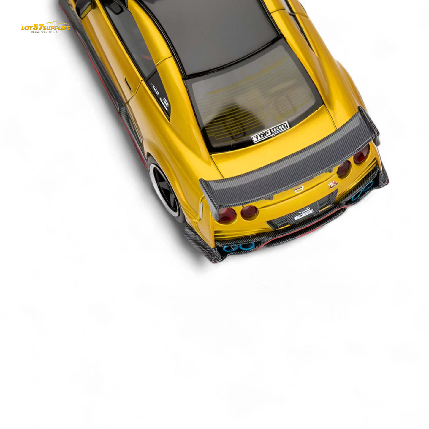Detailed 1:64 scale Nissan GT-R R35 Model Idea TOP SECRET modified diecast car, showcasing custom design and vibrant paint details