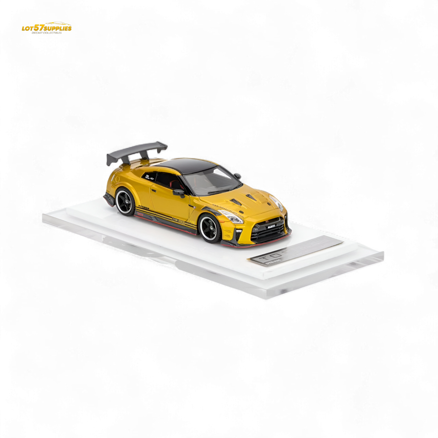 Detailed 1:64 scale Nissan GT-R R35 Model Idea TOP SECRET modified diecast car in blue with black accents.