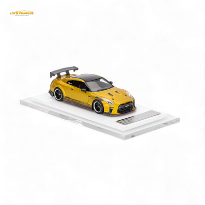 Detailed 1:64 scale Nissan GT-R R35 Model Idea TOP SECRET modified diecast car in blue with black accents.