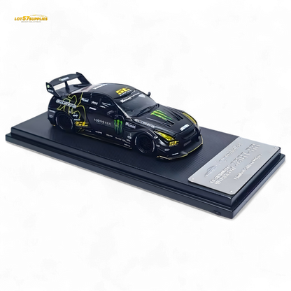 Matte black 1:64 scale Nissan Skyline R35 GTR diecast model by Lot57Supplies, detailed miniature car on display.