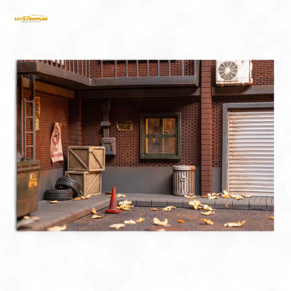 Detailed 1:64 scale Liberty 64 building diorama by Lot57Supplies Diecast Shop, featuring miniature urban scene with buildings and accessories.