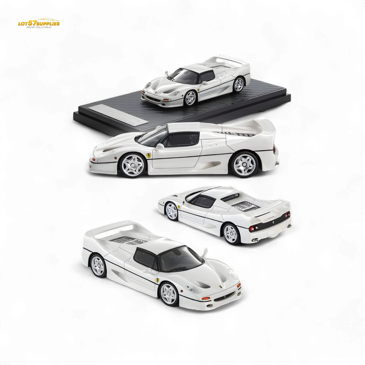 Pearl white Ferrari F50 diecast model in 1:64 scale from Nice Auto, featuring detailed design and realistic features.