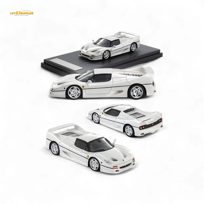 Pearl white Ferrari F50 diecast model in 1:64 scale from Nice Auto, featuring detailed design and realistic features.