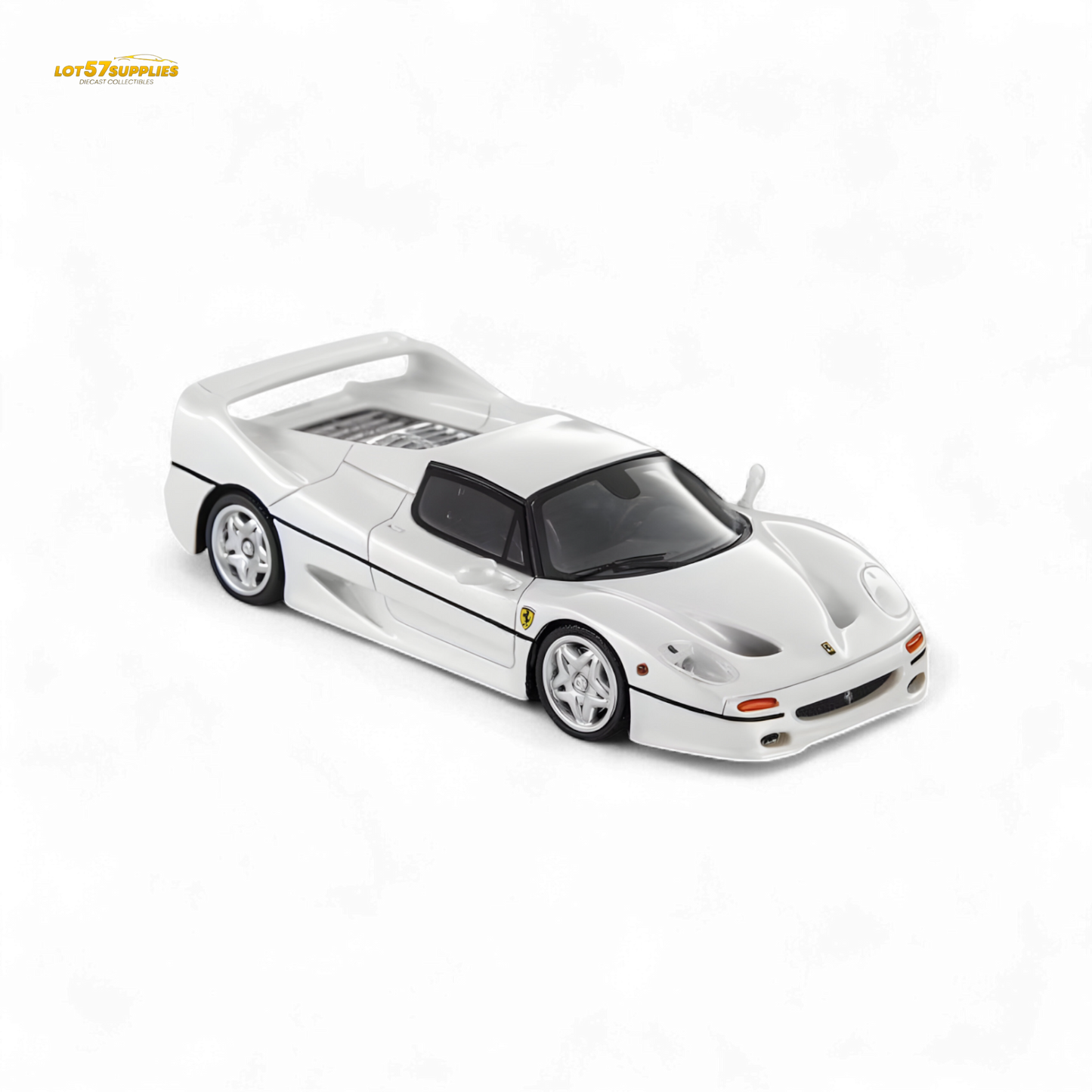 Pearl white Ferrari F50 diecast model in 1:64 scale by Lot57Supplies Diecast Shop, detailed and realistic car replica.