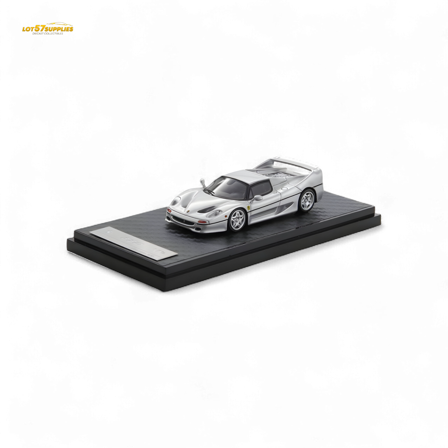 Silver Ferrari F50 diecast model in 1:64 scale by Nice Auto, detailed miniature collectible for Ferrari enthusiasts.