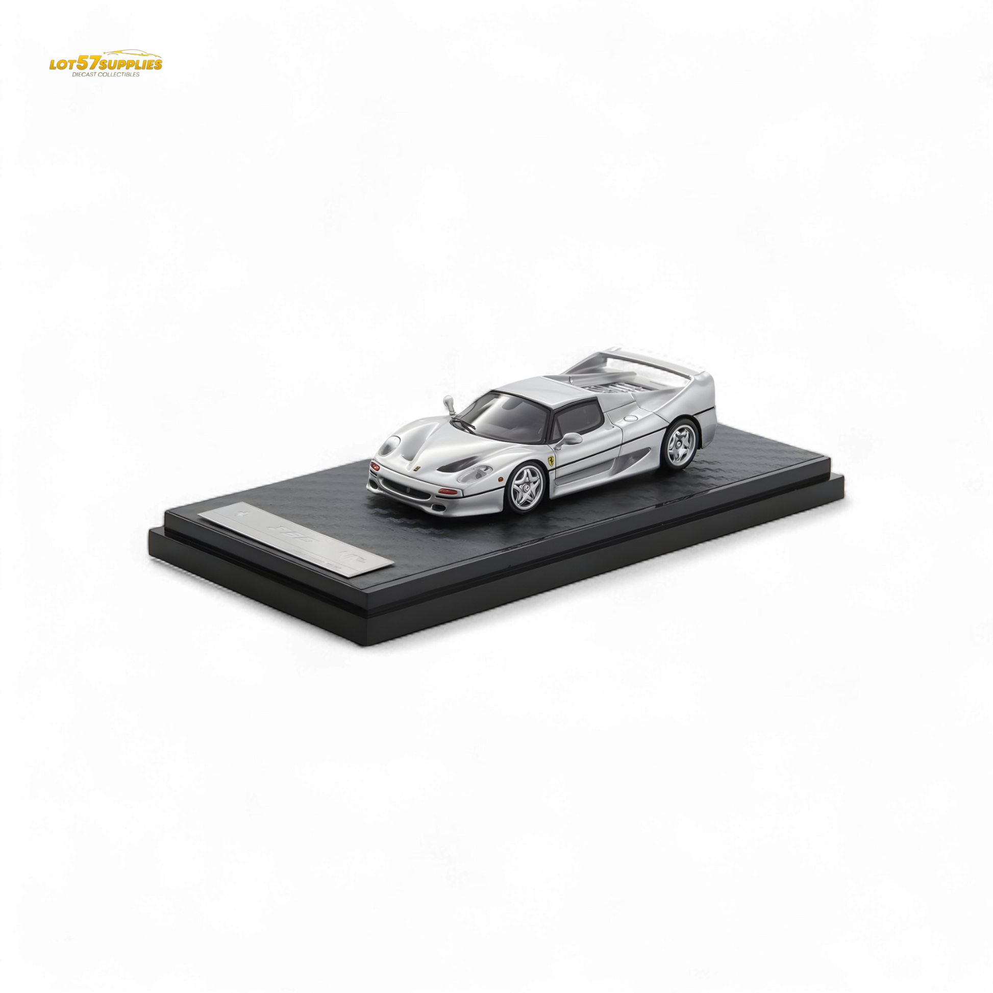 Silver Ferrari F50 diecast model in 1:64 scale by Nice Auto, detailed miniature collectible for Ferrari enthusiasts.